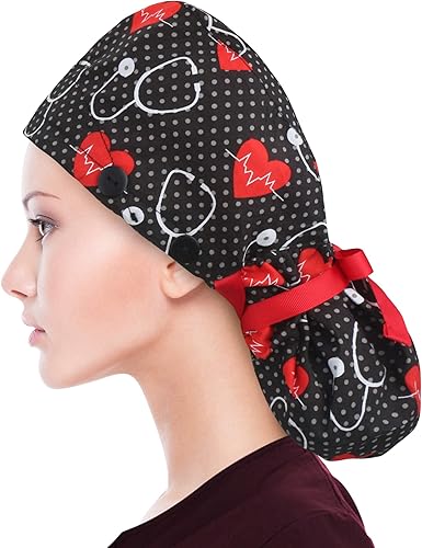 Miniatura 128 de ABAMERICA Gorras quirúrgicas para mujer, gorro de enfermera, soporte funcional para cola de caballo para cabello largo, individual o forrado