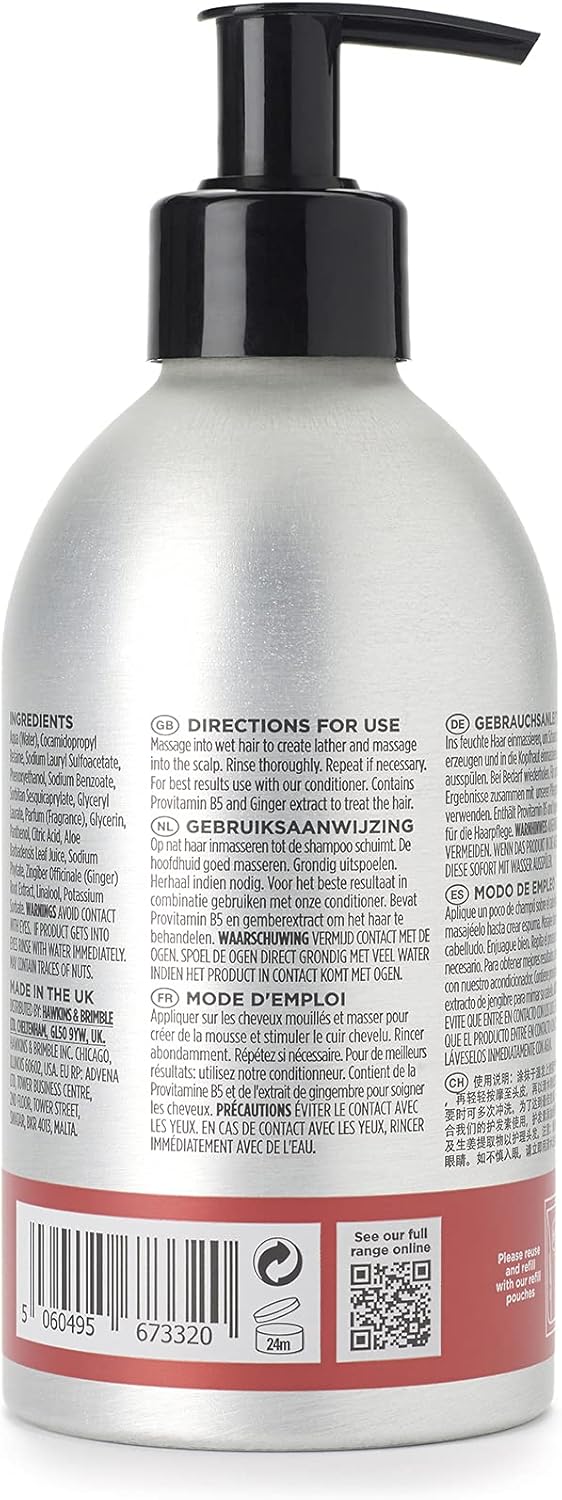Hawkins & Brimble Shampoo Eco-Refillable Bottle - 300ml For Mens Revitalise Hair Dry Scalp Naturally Fragranced - Image 4