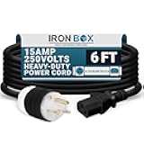 IronBox Electric NEMA 6-15 Plug to C13 Connector Power Cords - 15A/250V - 14/3 AWG - Power Supply Replacement Cable - UL Listed Heavy Duty Cord for Monitor, Computer, TV & More (6 ft, Build)