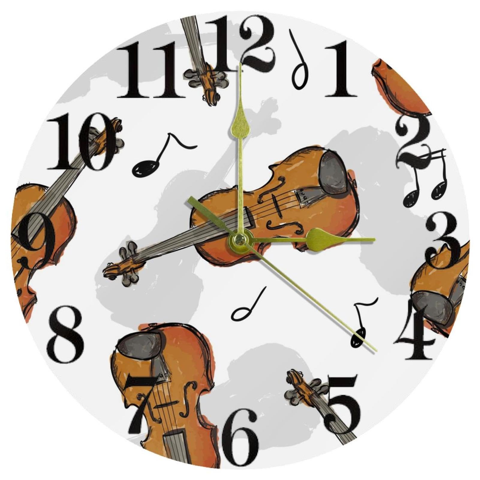 Horloge murale en violon silencieuse ronde à piles pour salon