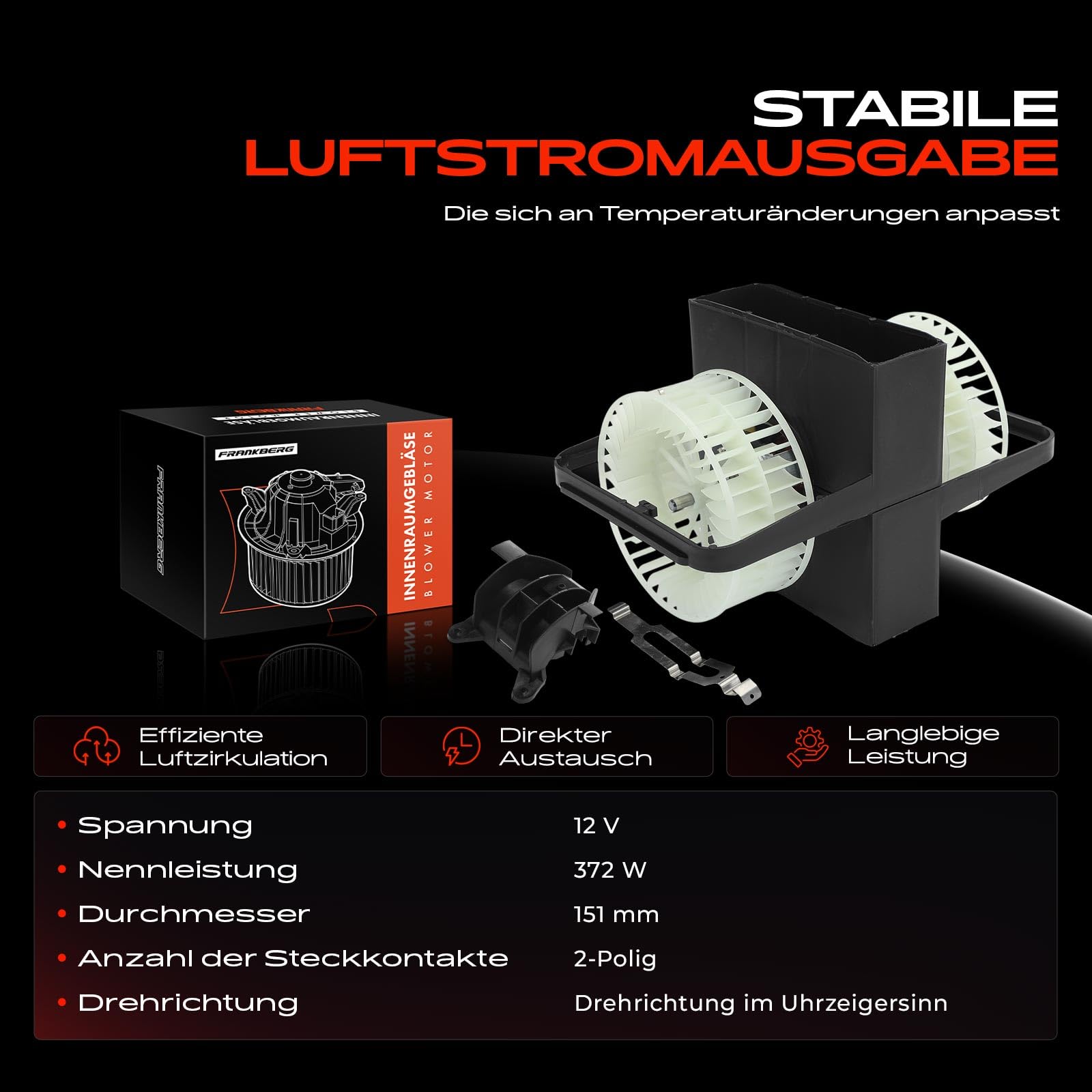 Frankberg Motore del ventilatore Ventilatore del riscaldamento Compatibile con Classe E W124 Cabriolet A124 Classe E Coupé C124 Classe E T-Model S124 Classe E Cabriolet A124 Replace# 8308208
