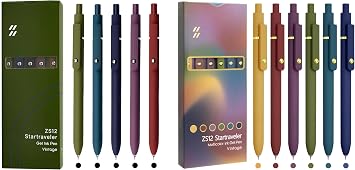 UIXJODO 5 Pcs 0.5mm Black Ink Vintage Barrel Gel Pens and 6 Pcs 0.5mm Colored Ink Vintage Barrel Gel Pens, Soft Grip Fine Point Smooth Writing Pen