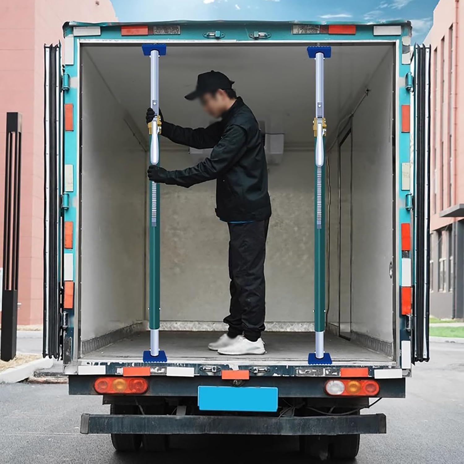 Cargo Support Bars with Spring-Loaded Fixtures,Adjustable Ratcheting Cargo Bar Lock Divider, Cargo Control Round Tube Load Bar(210-248cm)