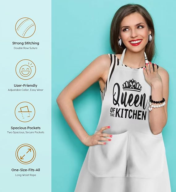 King & Queen Apron Set - Matching Couples Kitchen Aprons with Deep Pockets & Reinforced Stitching - Waterproof Professional Cooking Gear for Wedding, Engagement, Bridal Shower, Valentines, Christmas