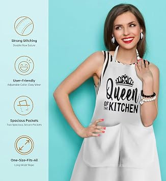 King & Queen Apron Set - Matching Couples Kitchen Aprons with Deep Pockets & Reinforced Stitching - Waterproof Professional Cooking Gear for Wedding, Engagement, Bridal Shower, Valentines, Christmas