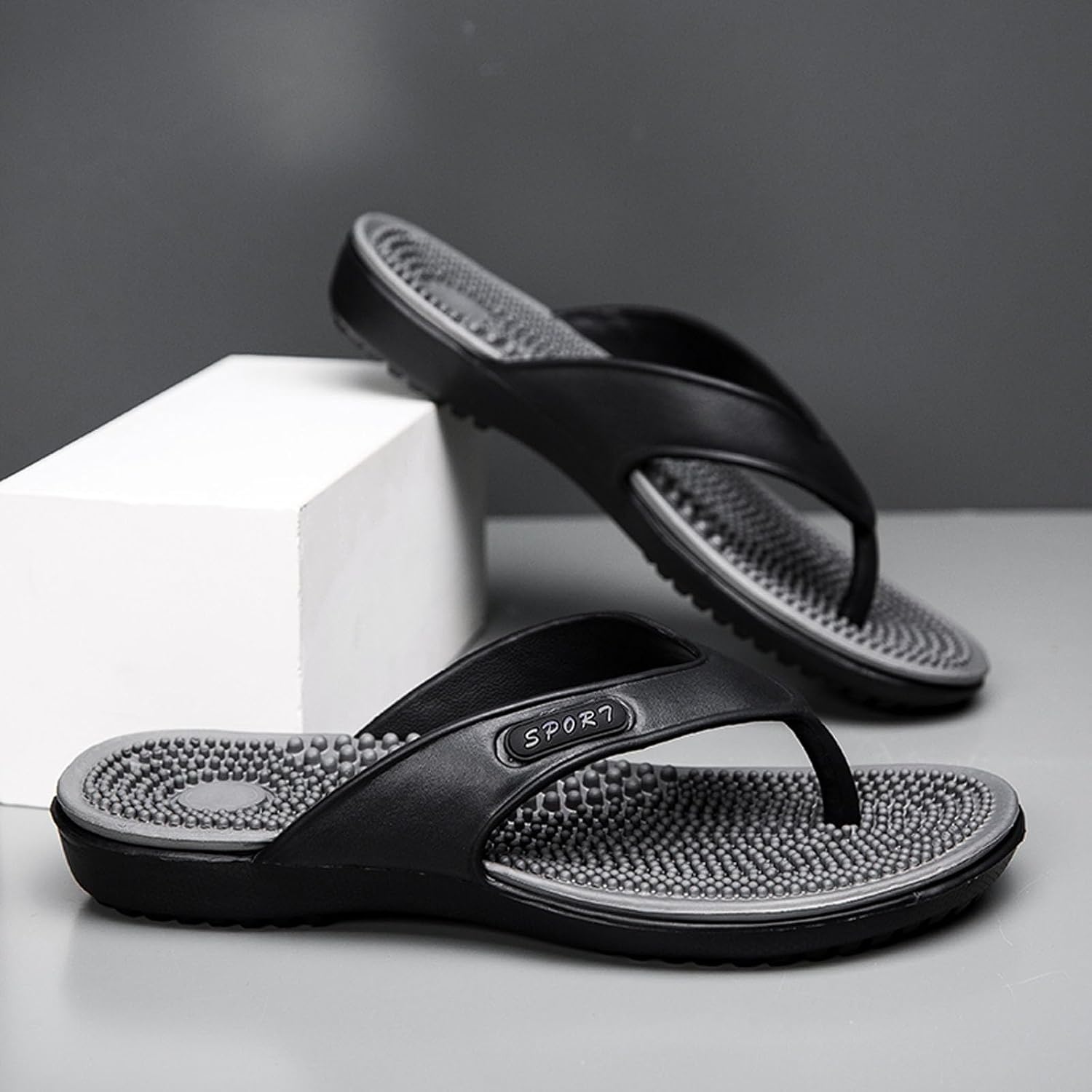 ihinzry Mens Sport Flip Flops with Plantar Fasciitis Arch Support Outdoor Summer Beach Sandals Comfort Orthotic Thong Sandals