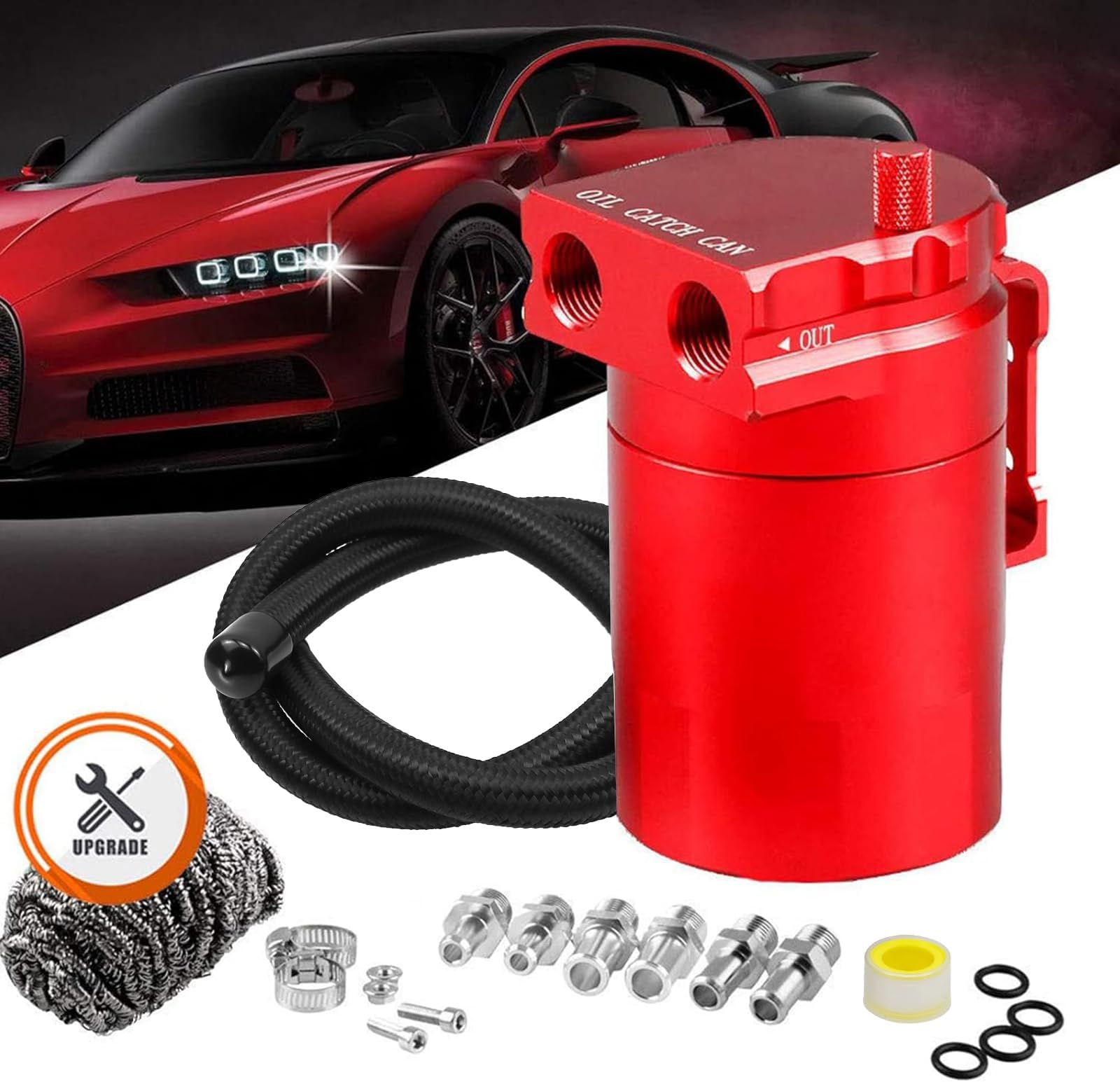 RULLINE Ruien Universal 400ml Oil Catch Can Tank 0046 Aluminum Polish Baffled Reservoir Red