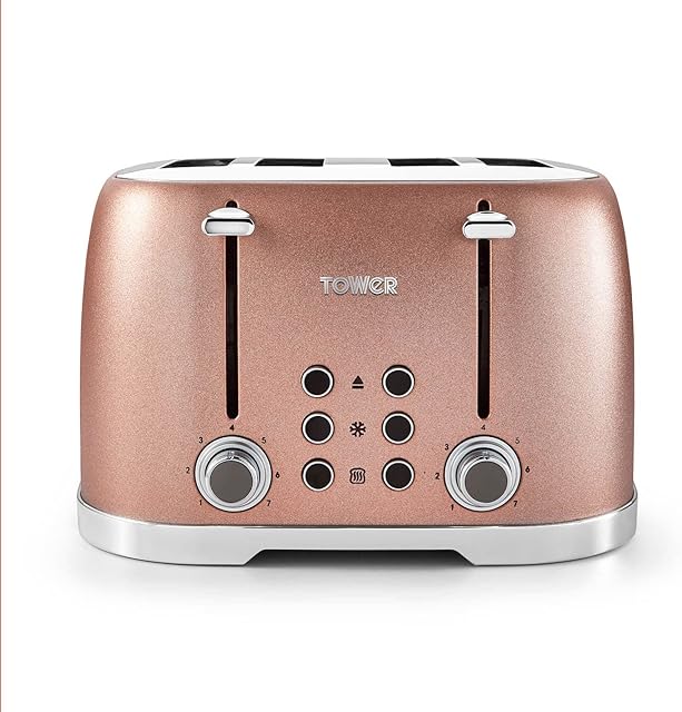 Tower T20030BP Glitz Sparkle 4 Slice Toaster, 1600W, Pink Sparkle