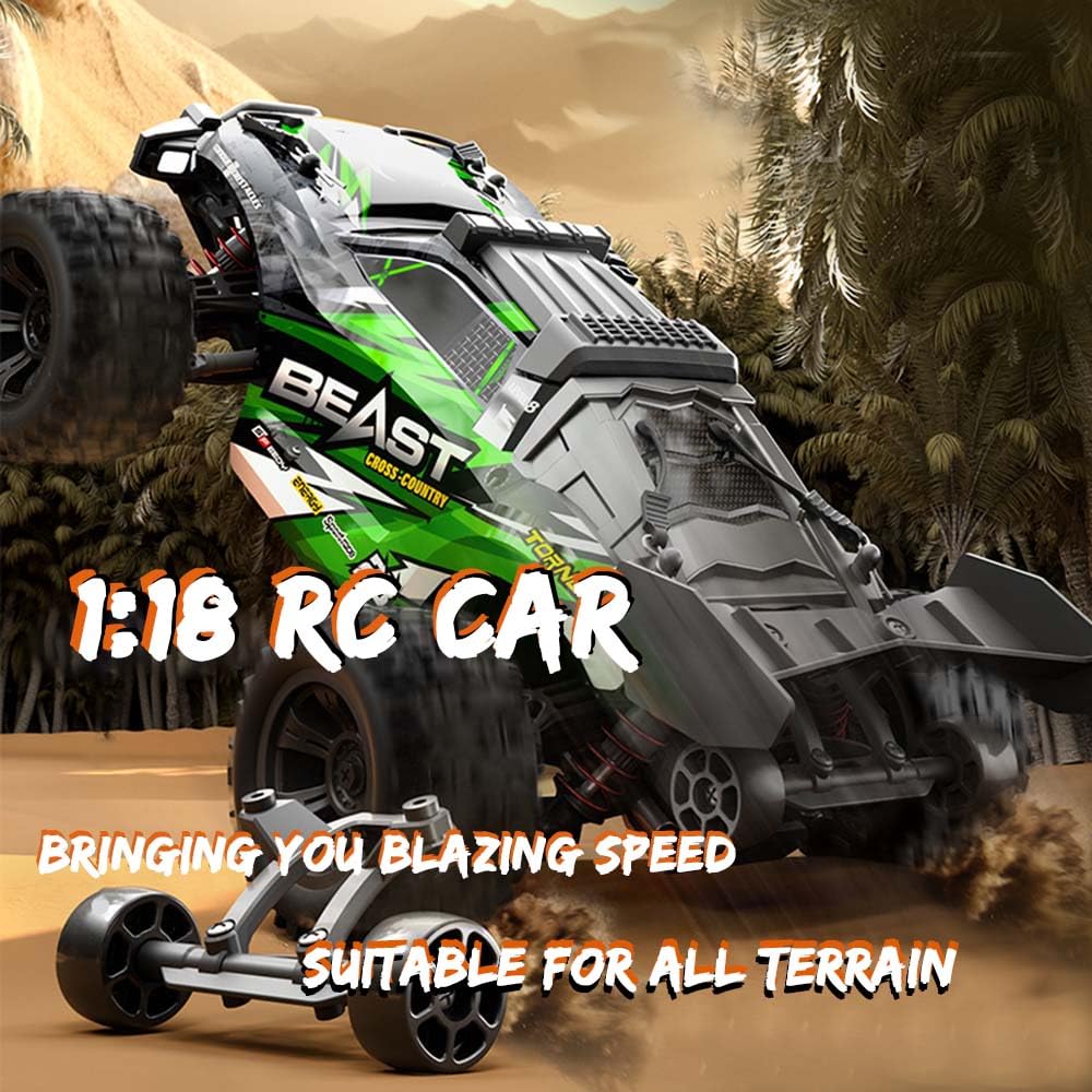 1/18 zdalnie sterowany samochód 40 km/h, RC wysoka prędkość Offroad Drift, silnik ze szczotką węglową 2,4 G, 4WD Off Road Race Buggy, 3 baterie, SG118PRO (zielony)