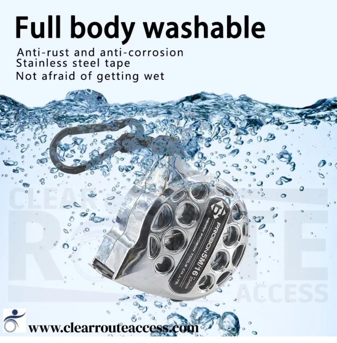 Clear Route Accessibility Tape Measure, ADA/TAS Code Measurement Tool, Heavy-Duty Stainless Steel, Black/Silver/Bronze, Construction and Building Inspection Tool