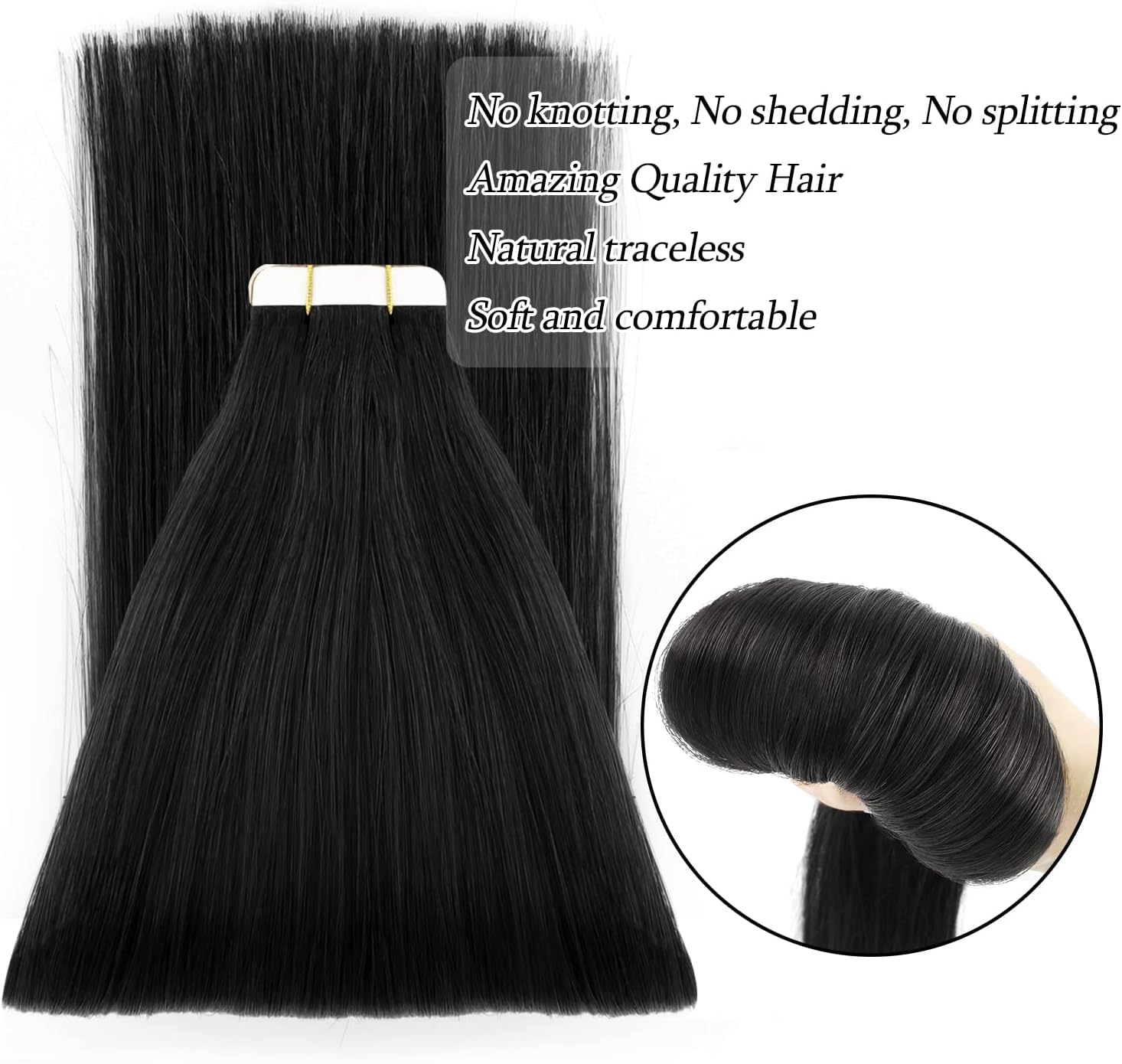 ABH AMAZINGBEAUTY HAIR Jet Black Tape In Hair Extensions 18 Inch Seamless image 5