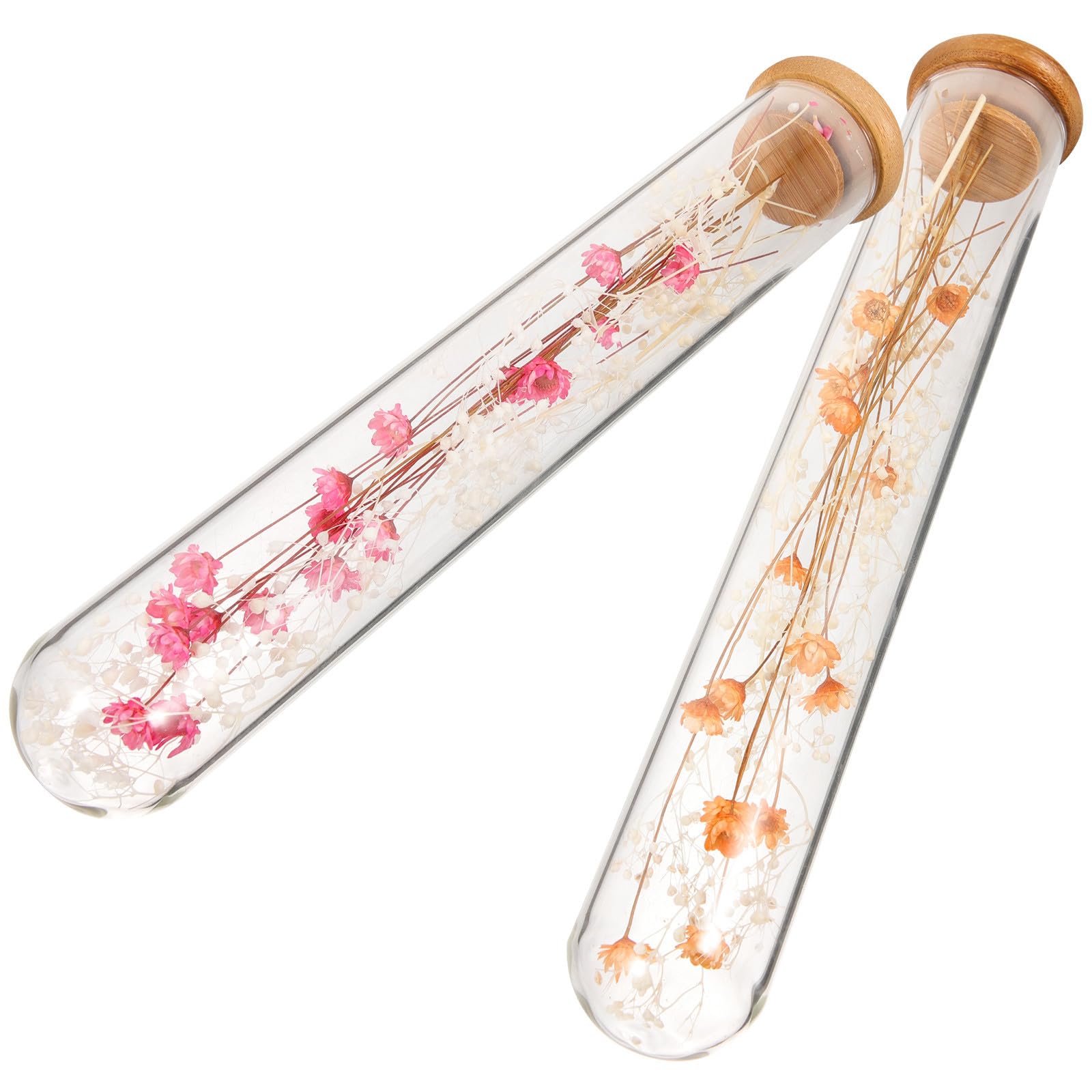 Bouquet de fleurs séchées en verre décoratif jaune et orange pour bureau x2