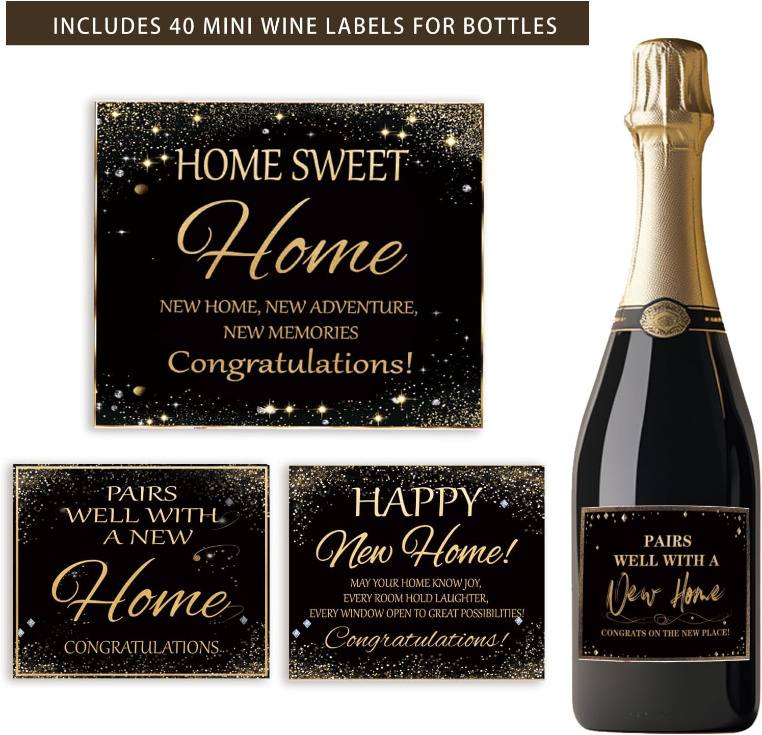SUPERDANT 40pcs Housewarming Wine Bottle Labels for New Homeowner