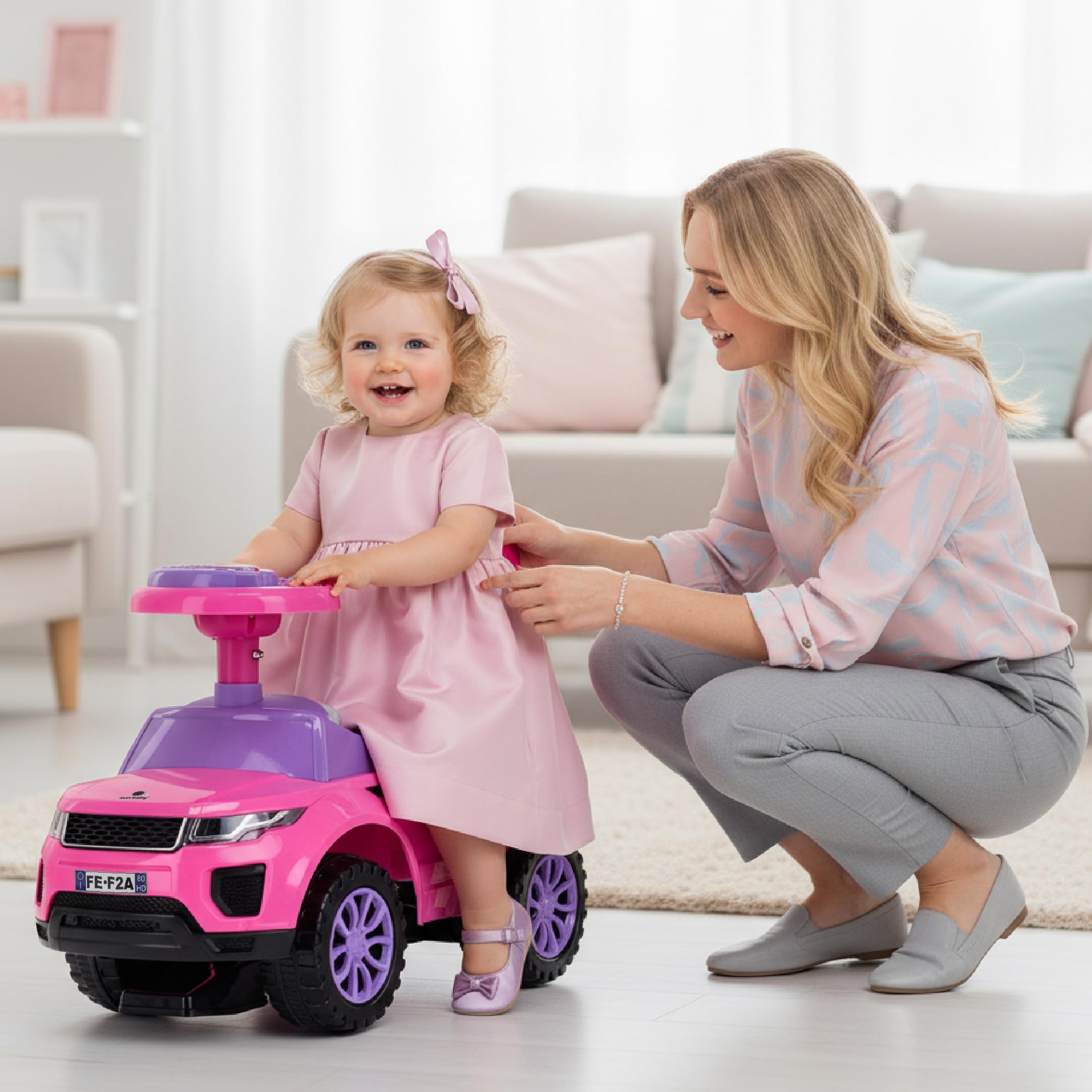 Rutschauto ab 1 Jahr, Kinderauto ab 12 Monaten, Baby Auto, Lauflernhilfe mit Hupe und Motorengeräuschen (Rosa)