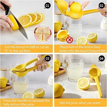 Lemon Squeezer, Large Manual Citrus Press Juicer, Lime Squeezers, Stainless Steel Kitchen Hand Fruit Juicer Gets Every Last Drop Tools, Max Extraction Handheld Bar Tool with lemon zester - Yellow