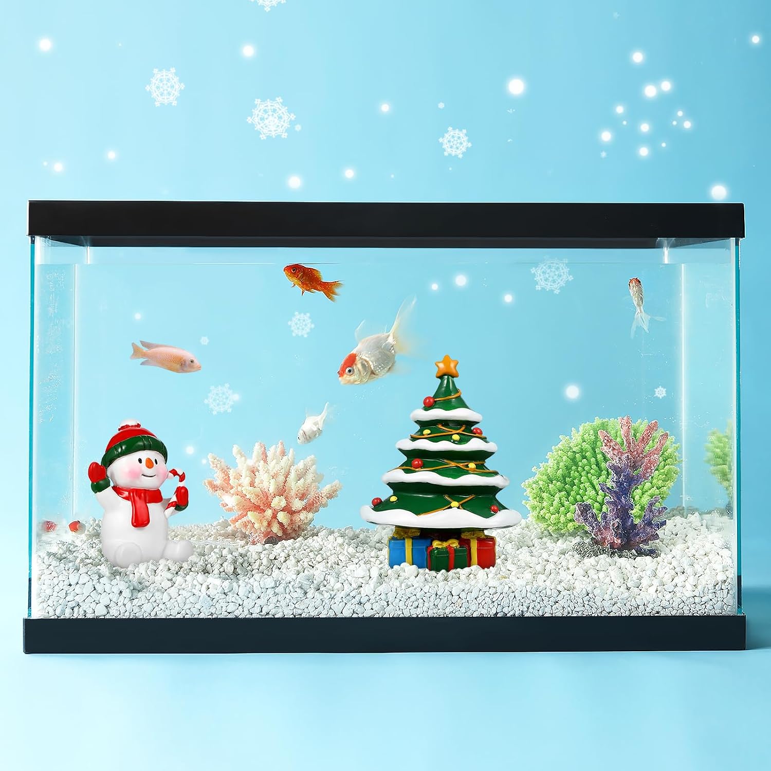 POPETPOP Aquarium Christmas Decorations- 2pcs Miniature Resin Christmas Tree Snowman, Fish Tank Decoration Mini Ornaments Figurines Landscaping Decor for Fish Tank