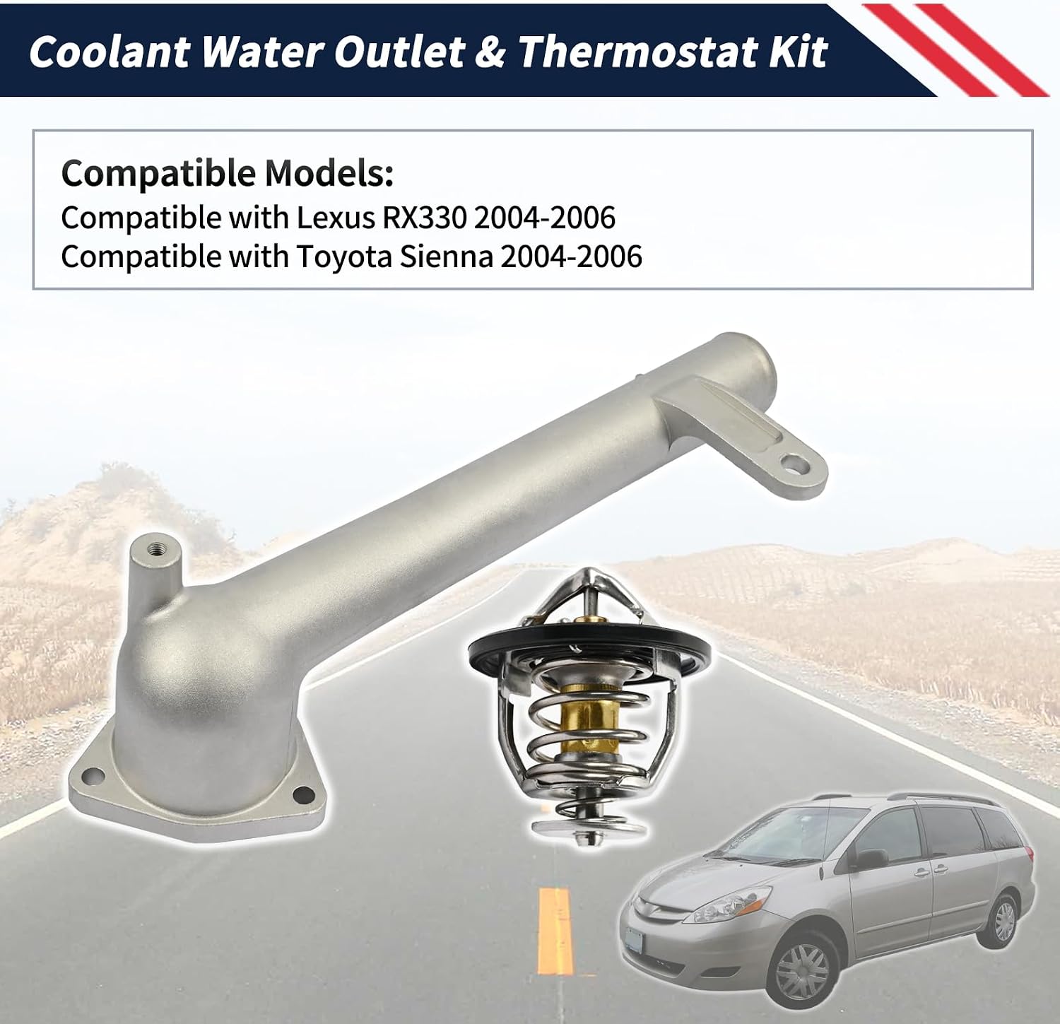 163210A040 Coolant Water Outlet with 90916-A3003 Thermostat Kit Fit for Lexus RX330 2004-2006,fit for Toyota Sienna 2004-2006 Engine Coolant Thermostat Housing Assembly 902-5123XD, 90916-03129