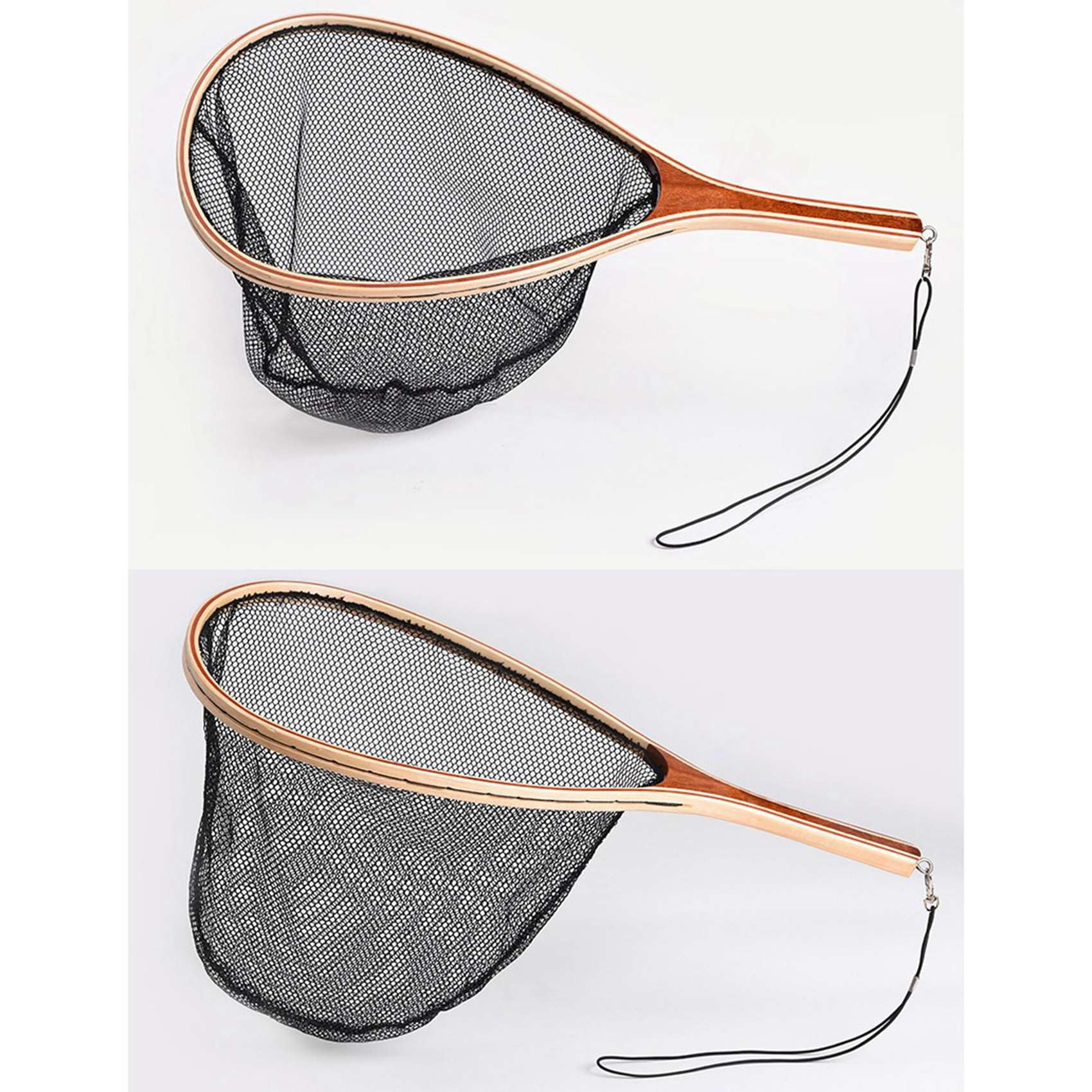3X Guadino per Pesca Un Mosca Manico nel Legno Manico di Atterraggio nel Nylon Trota Mesh Fish Catch Release Scoop Fishing Tool