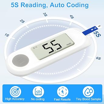 Blood Sugar Monitor,Glucose Monitor Kit with 50 Test Strips & 50 Lancets for Diabetes Testing, Blood Glucose Meter with Auto Eject, No Coding & Large LCD for Seniors
