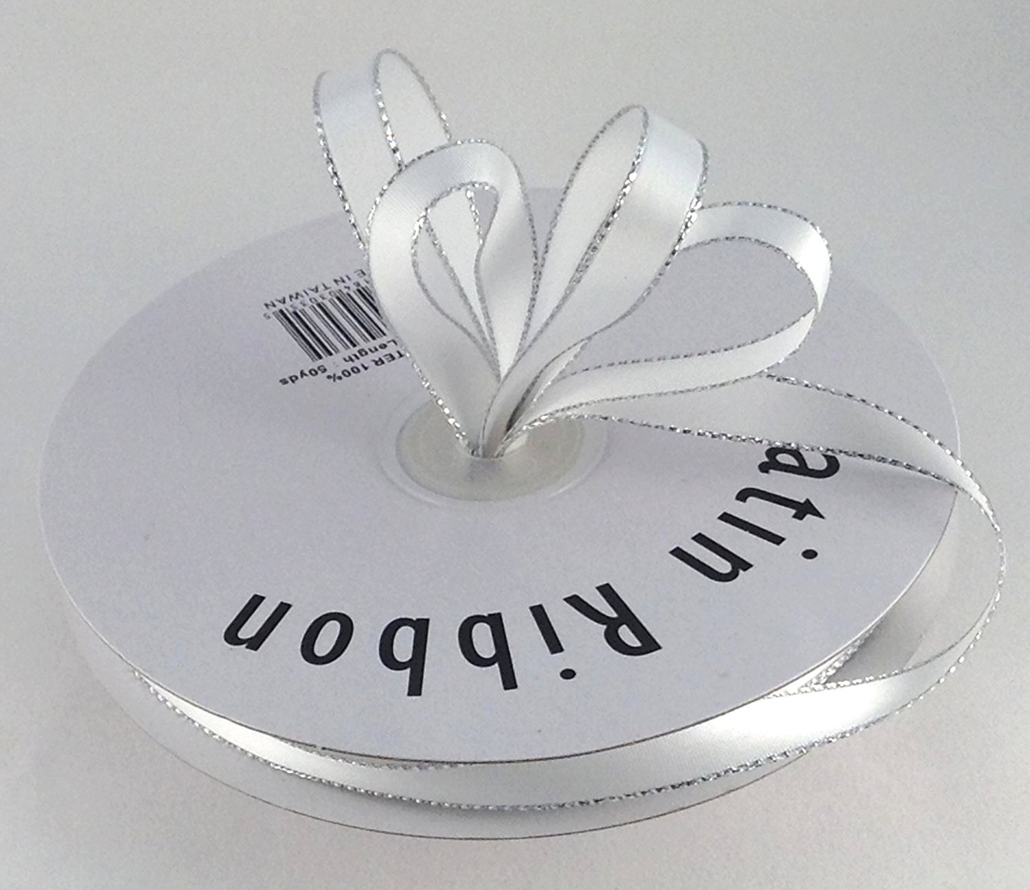 Ben Collection 1/4" X 50 Yards Double Face Satin Ribbon with Metallic Silver Edge (White)