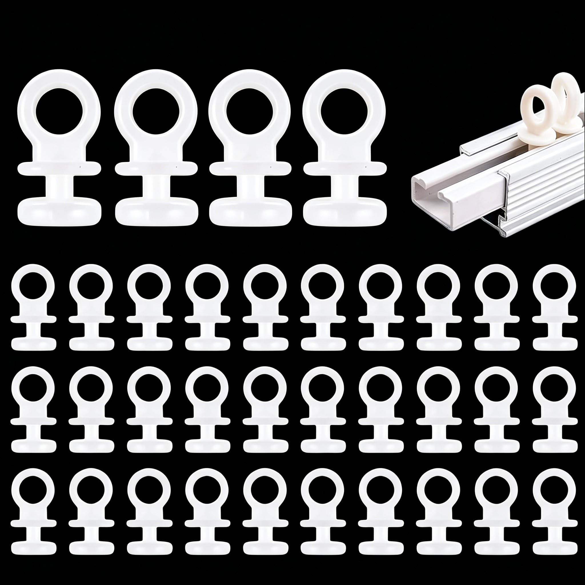 100 Pcs White Plastic Curtain Hooks for Pencil Pleat, 9mm Curtain Track Gliders Heavy Duty, Replacement Rail Runners for Net, Shower Curtains & Track Systems – Durable & Smooth Glide