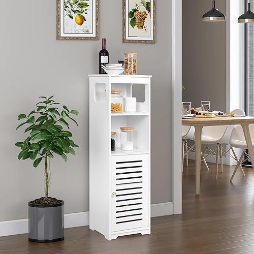 Miniatura 7 de Armario de almacenamiento pequeño para baño, gabinete de almacenamiento de pie blanco para muebles del hogar, adecuado para inodoro, dormitorio,
