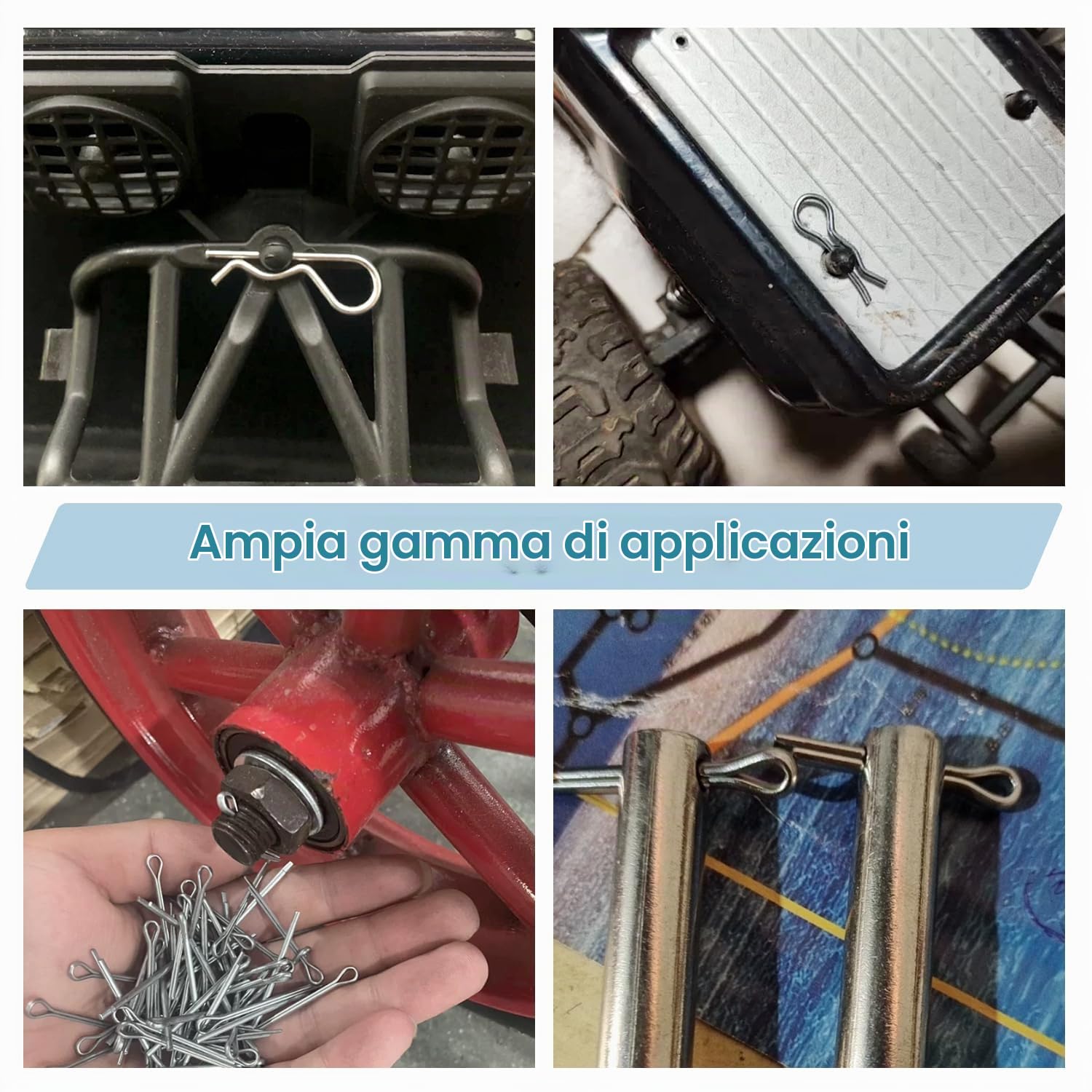 VooGenzek 100 Pezzi 13 Taglie Kit di Coppiglia Acciaio Inossidabile, R Clip Perni di Fissaggio, Coppiglie, per Auto, Meccanica, Garage, Officina