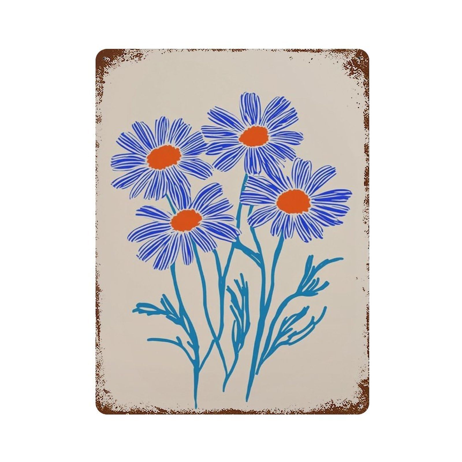 xiaoxiaoshen Blue Daisy Flower Minimal Botanical Modern Floral Line Wall Decor Art Metal Tin Poster Modern Home Decor Art Home Bar Shop Decorations Vintage Sign 40x30cm
