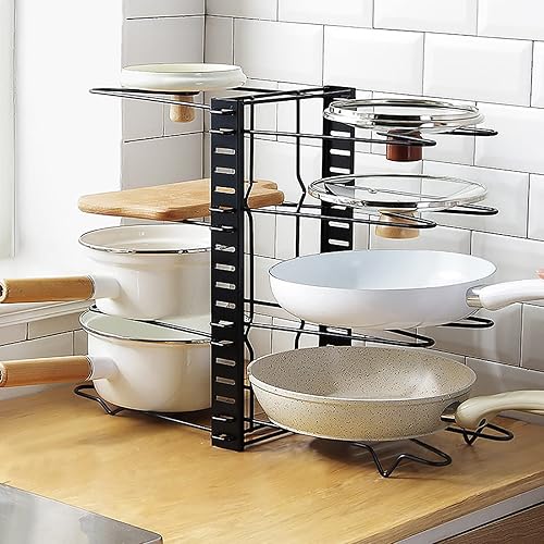 Miniatura 2 de Organizador ajustable para ollas y sartenes para armario de cocina, 8 niveles, organizador de ollas y sartenes, soporte de tapa expandible para