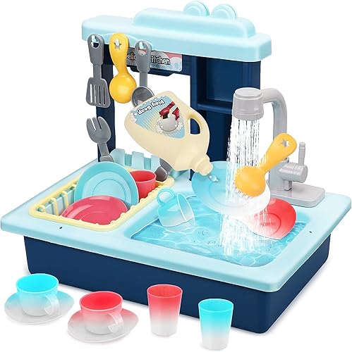 STEAM Life - Lavaplatos de juguete con colores que cambian, fregadero de juego con agua corriente - Juguetes de cocina para niñas y niños - Juguete