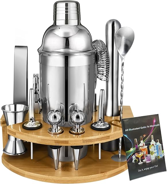 Surmounty 15 Pieces Bar Set Accessories,Stainless Steel Bar Tools,Cocktail Set with Bar Accessories,Bar Cocktail Shaker Kit,Bartender Kit for Home,Bars,Traveling,and Outdoor Parties