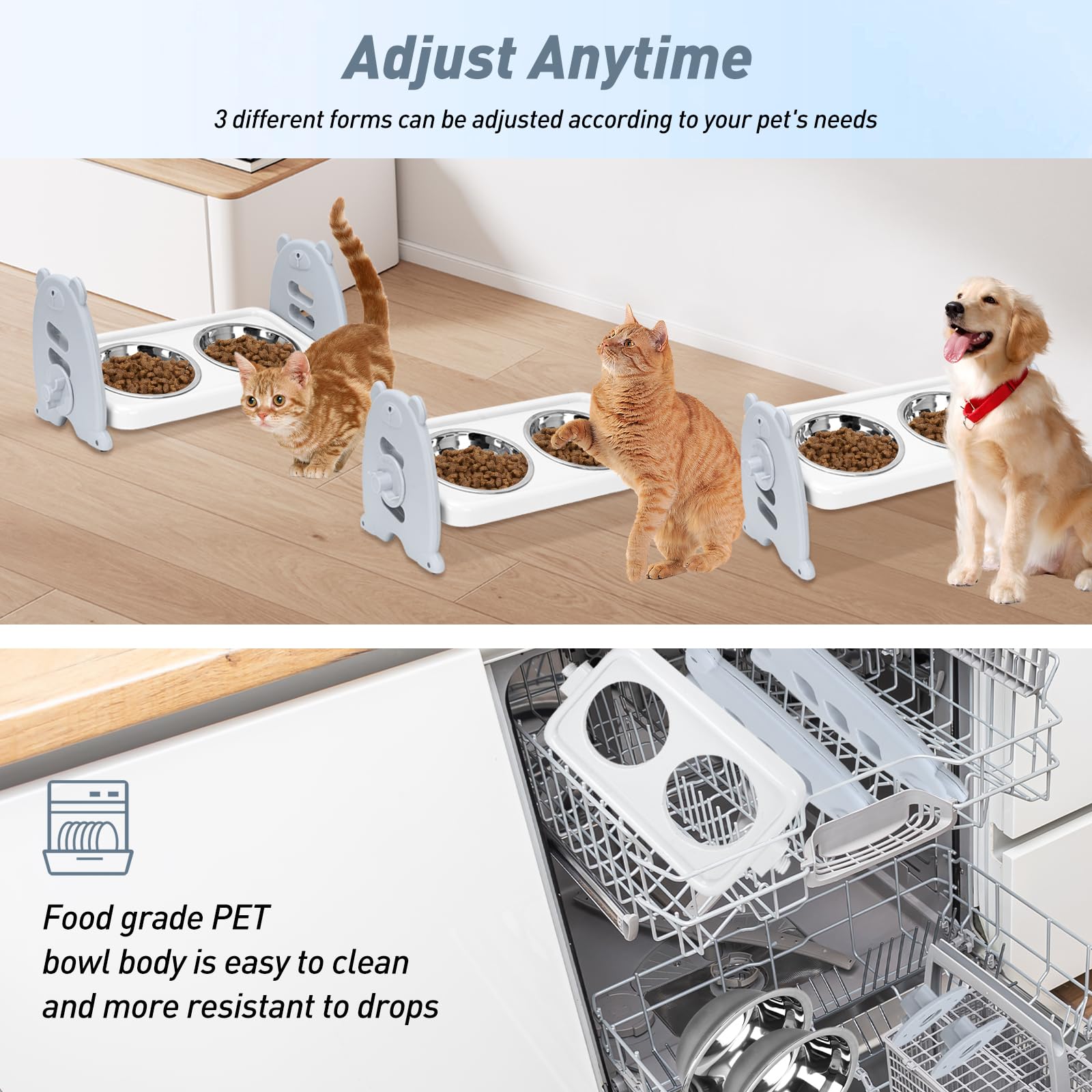 Raised dog Bowl, elevated dog bowls 3-Level Adjustable, dogs Feeding Station, 2 Stainless Steel Pet Bowl - Image 4