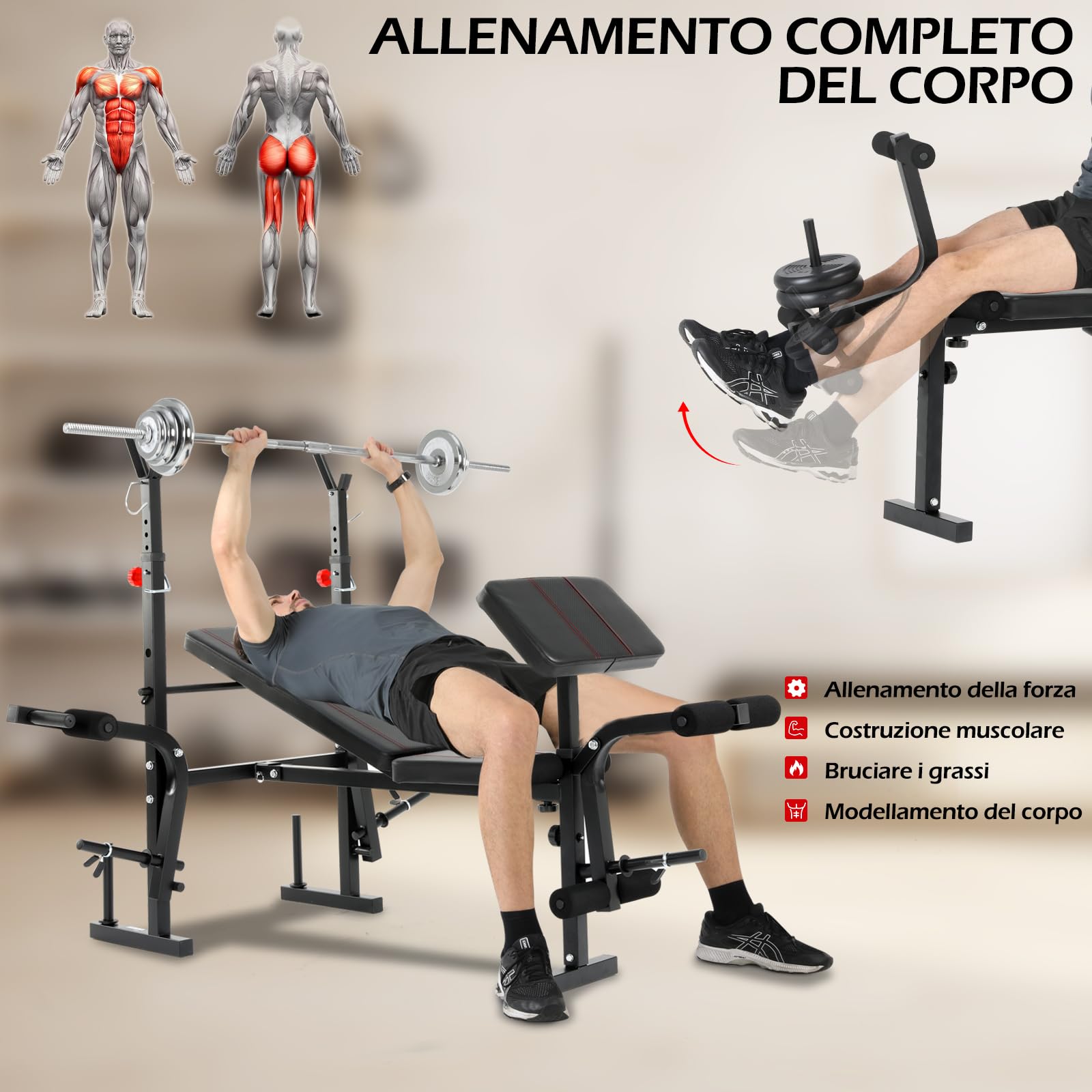 Panca Multifunzione Pieghevole per Palestra Casa, Panca Regolabile Pesi con 4 Inclinazioni per Allenamento, NV-5431