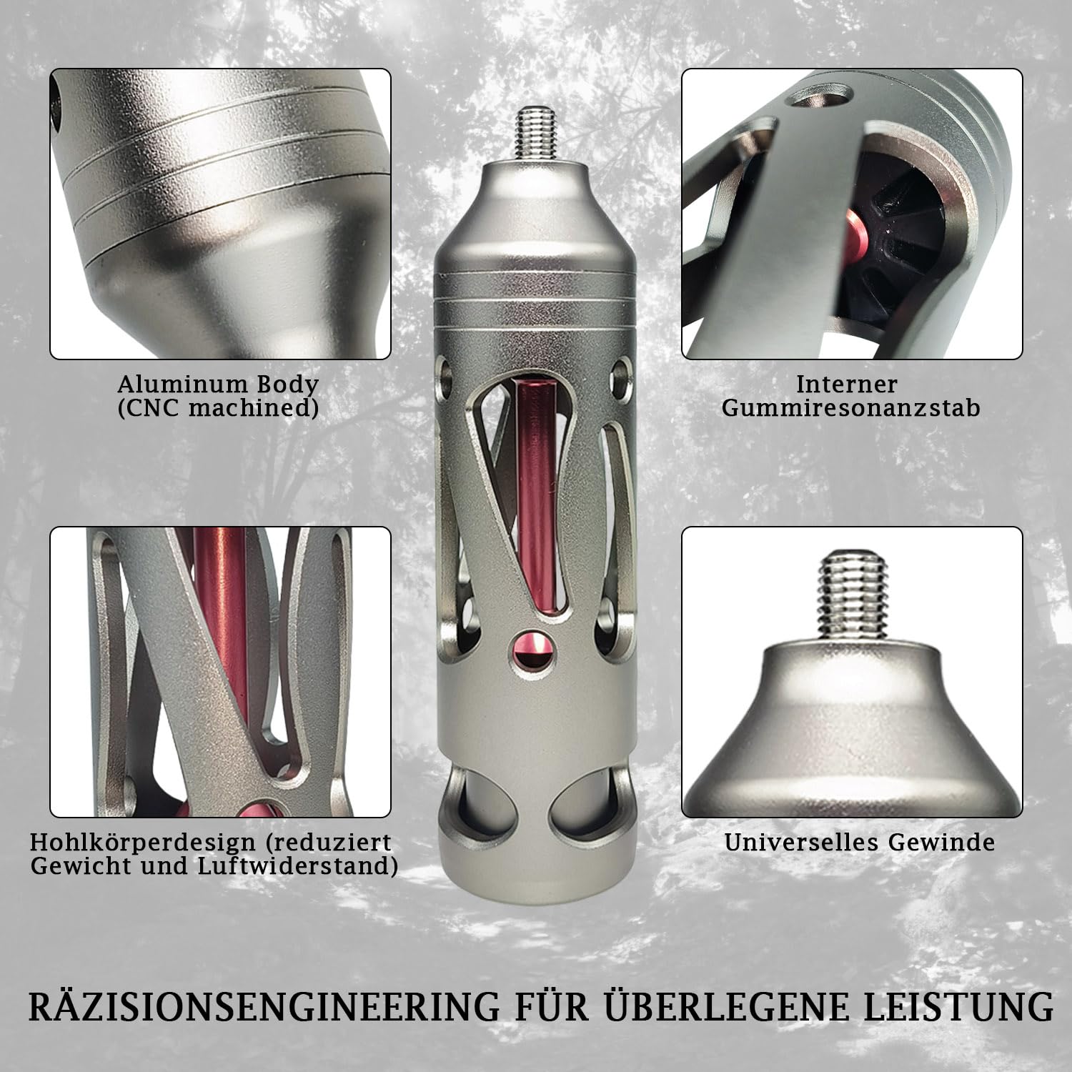 THREE ARCHERS Bogenstabilisator für Compoundbögen – Vibrationsdämpfer für Bogenschießen & Jagd, CNC- Aluminium-Stabilisator Schalldämpfer Schock Absorber Bogen Balance Bar