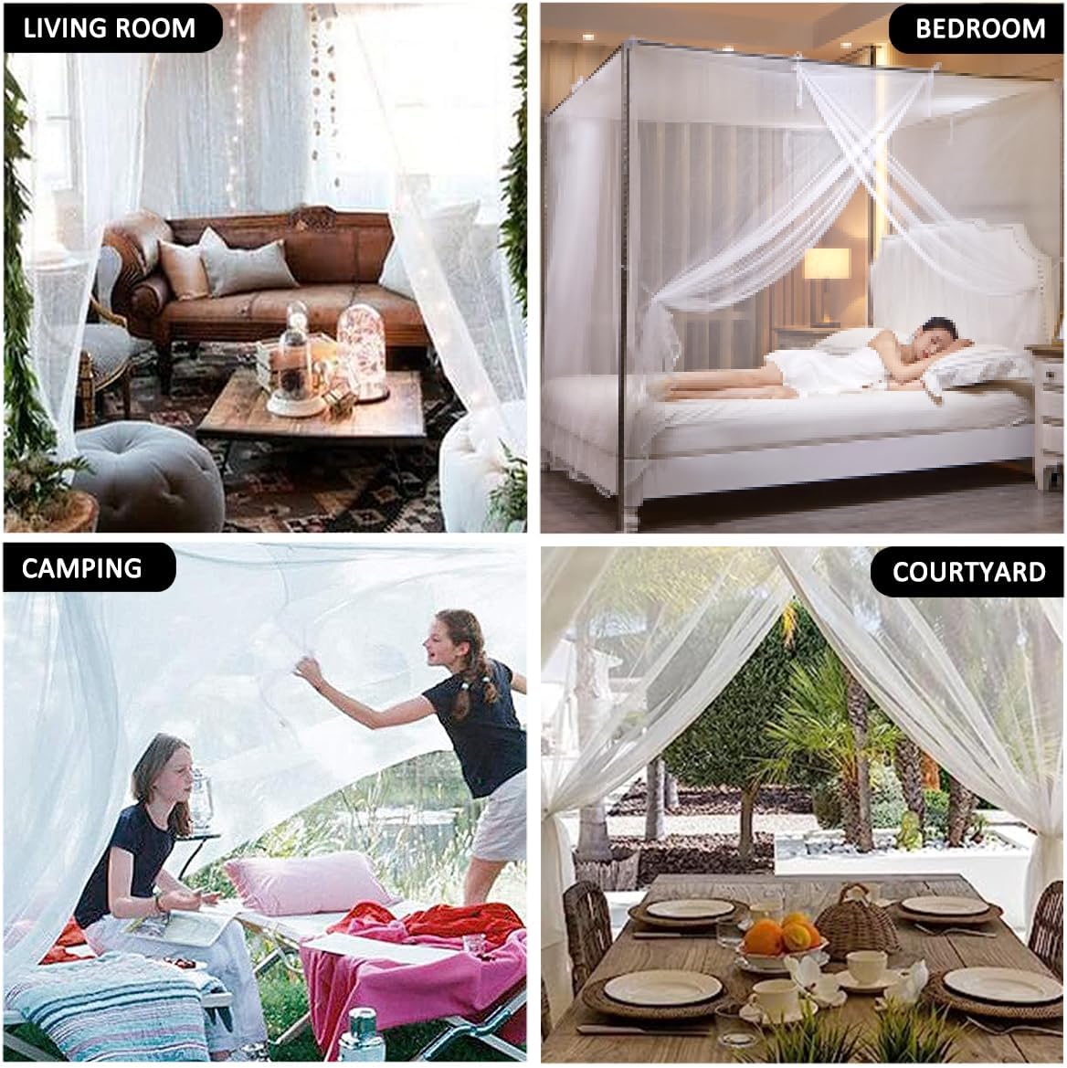 White Mosquito Net Tent for Bed，One Side Opening Canopy Netting Curtain Net for Bedroom Decoration for Queen Size（Without Bed Frame）