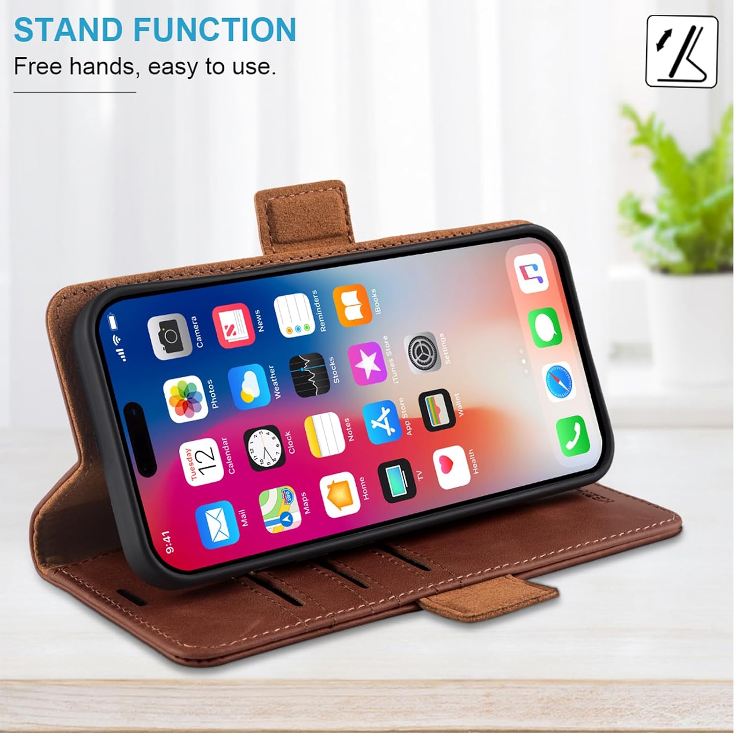 KEZiHOME Wallet Case Compatible with iPhone 16 Pro, Genuine Leather Folio Case with Card Holder, RFID Blocking Magnetic Stand Protective Phone Flip Cover Case for iPhone 16 Pro 6.3 inch 2024-1(Brown)