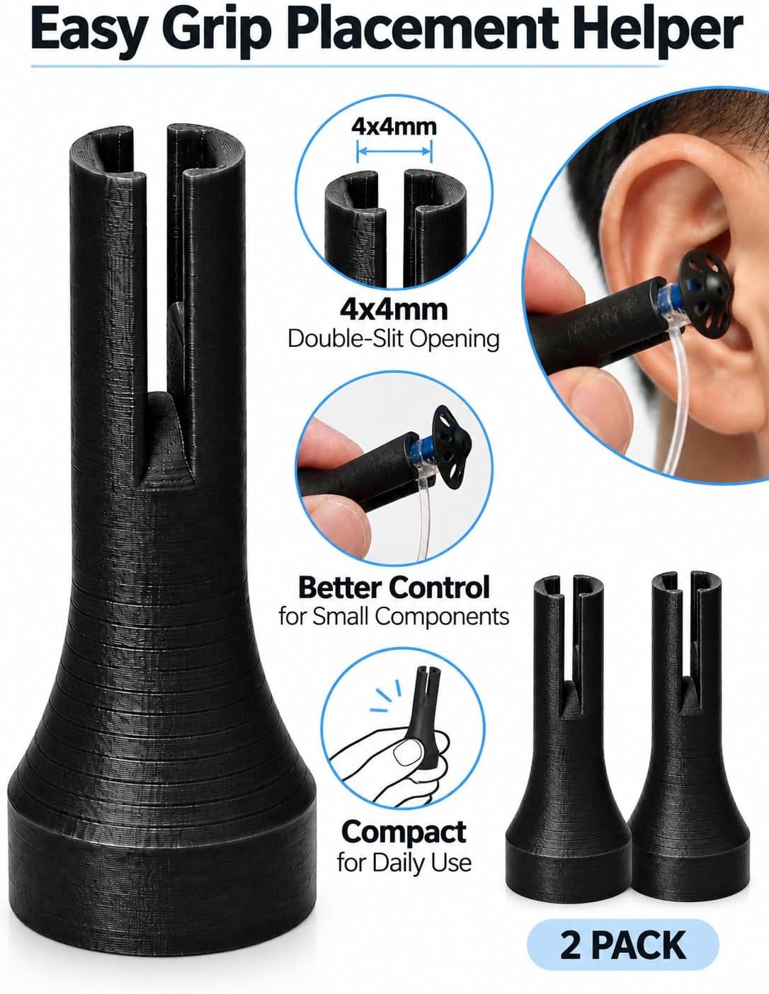Hearing Aid Insertion Tool with 4x4mm Double Slit, Easy Grip Placement Tool