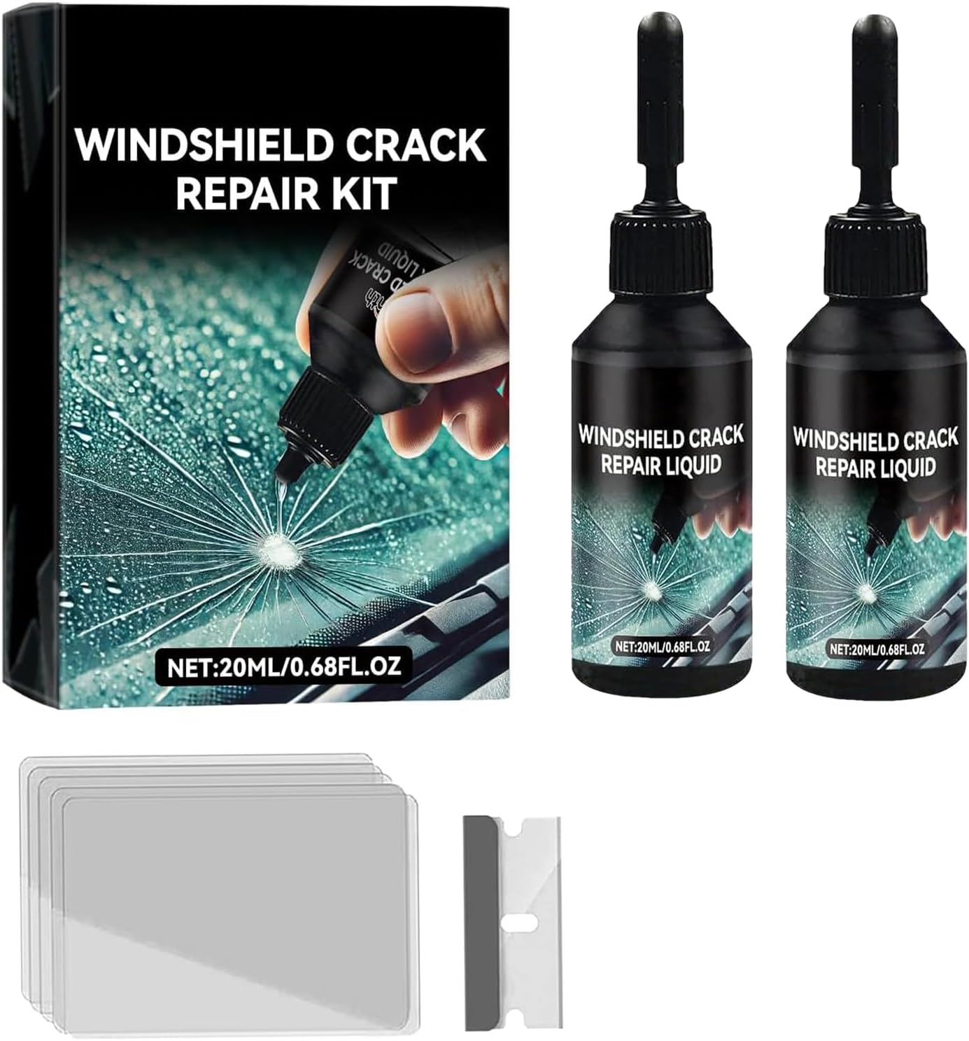 Windshield Crack Repair Kit, Glass Repair Liquid for Cracks, Universal Cracks Gone Glass Repair Kit, Universal Cracks Gone Glass Repair Kit for Automotive Windscreen Tool(2PCS)