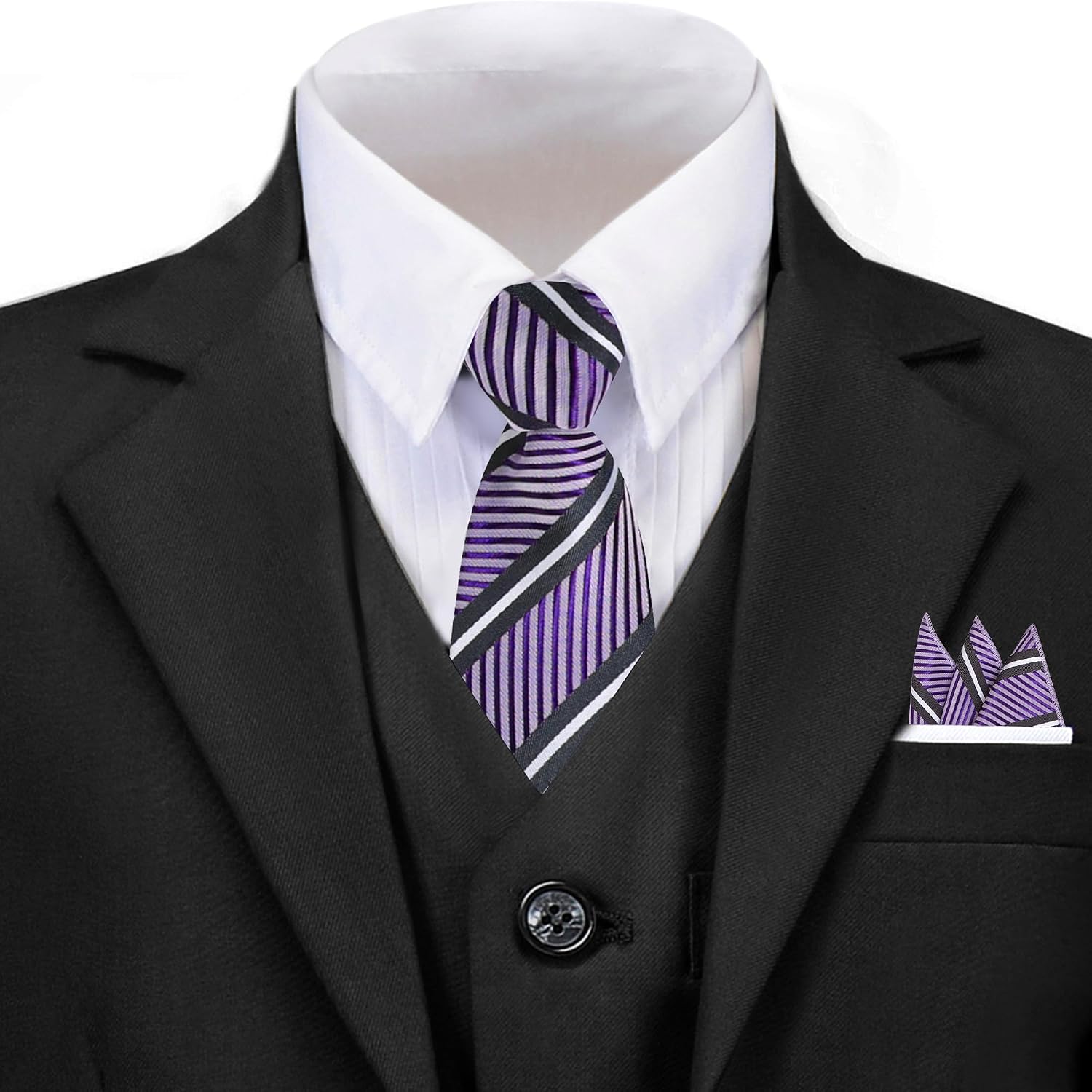 DHTS Boys Bow Tie Striped Neckties and Pocket Square Set Ties for Kids Age 6-16 Wedding Party School Christmas Easter