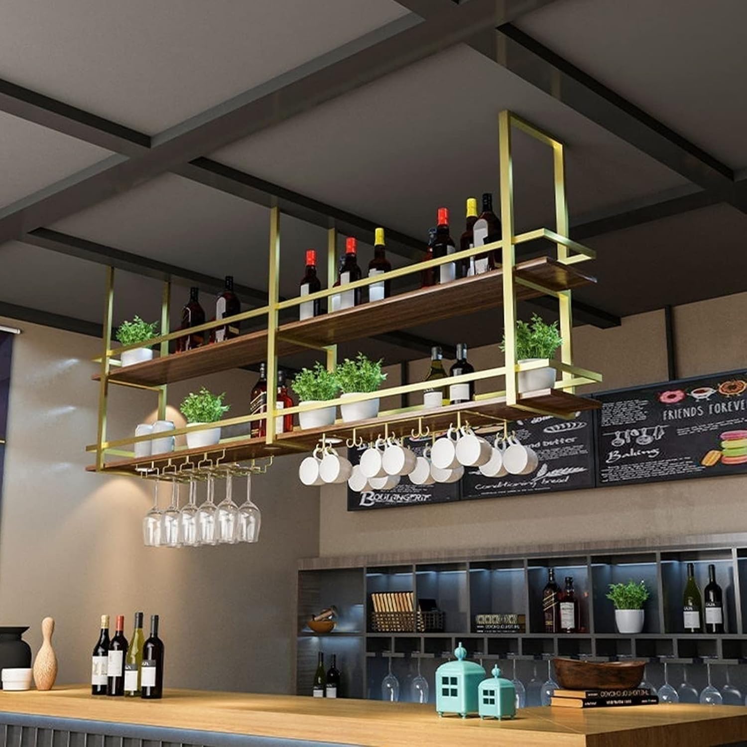 Ceiling Hanging Wine Glass Holder Ceiling Shelf, European