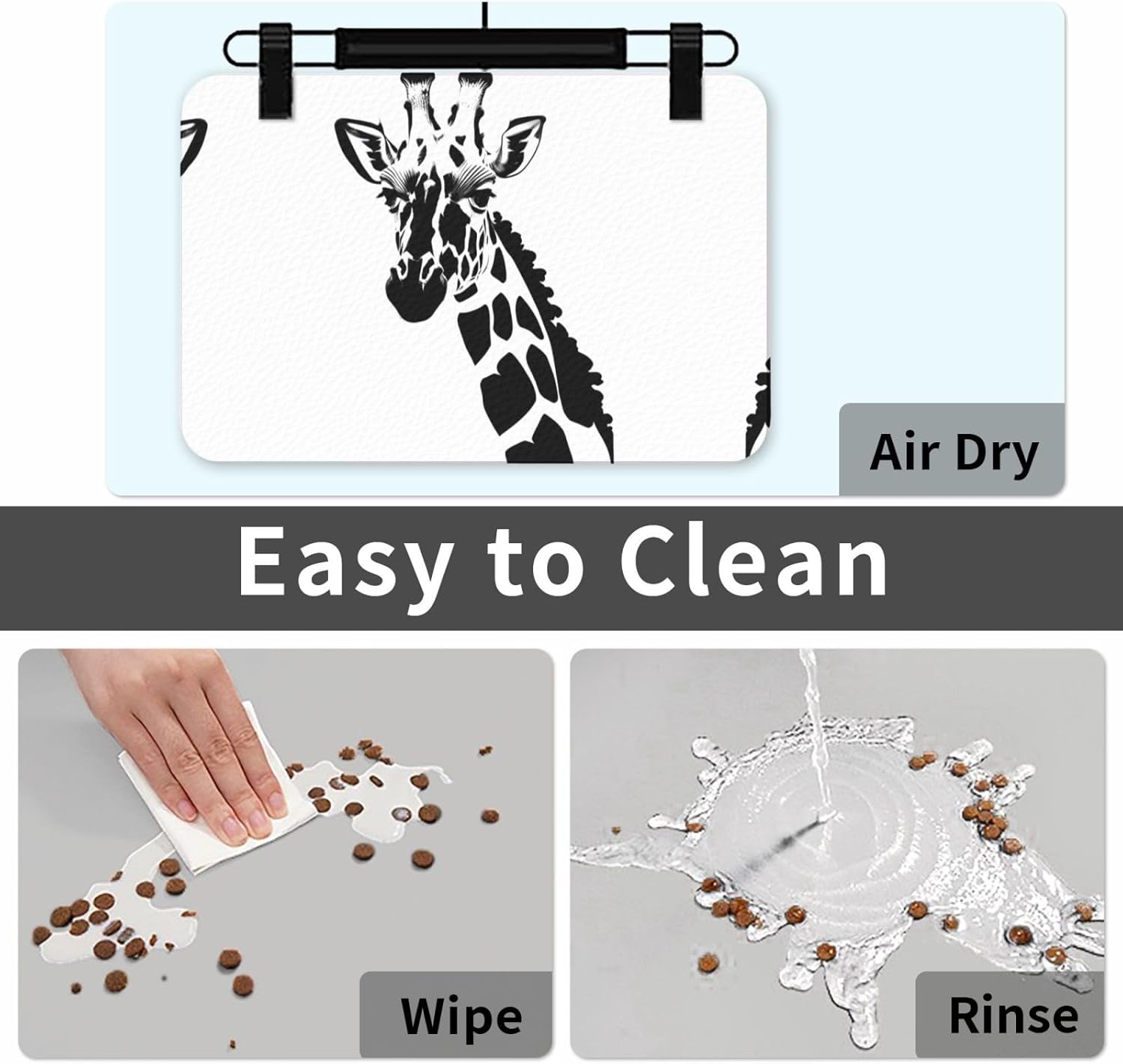 30x45cm Black and White Giraffe Print Pet Absorbent Feeding Mat - Quick Dry Food Pad/Leather Placemat, for Dog Cat Food Bowl Water