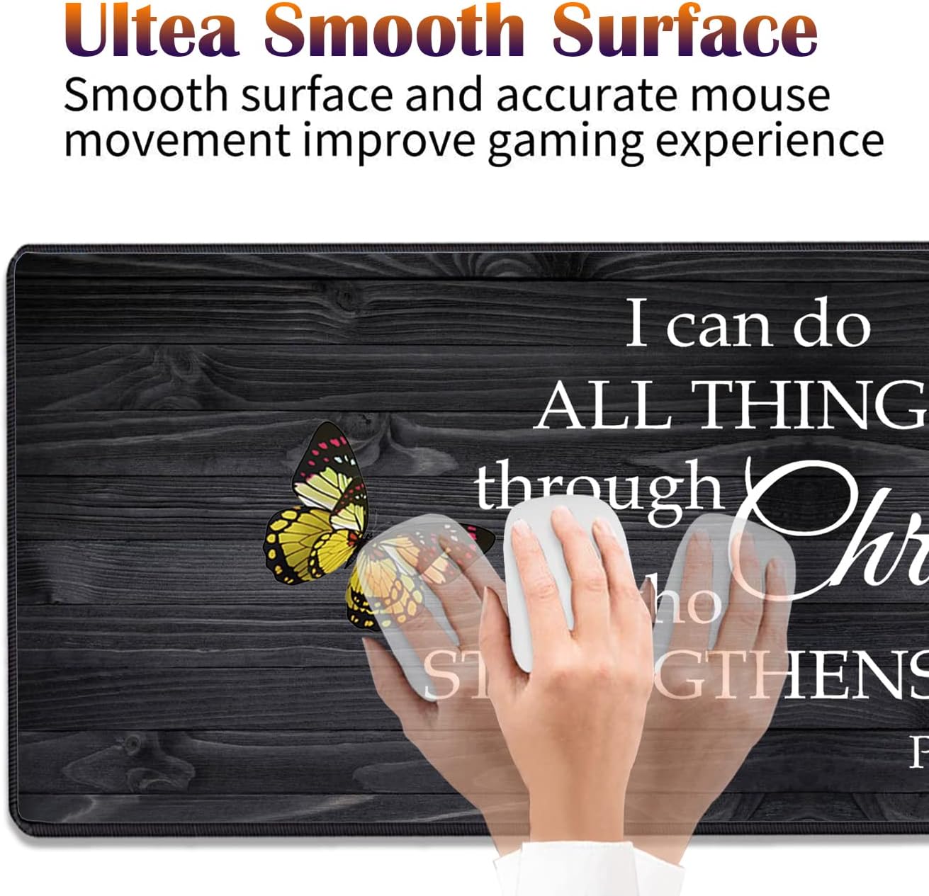 Desk Pad Gaming Mouse Pad + Wrist Rest Support Pad + Coaster, 31.5" × 11.8" Durable Non-Slip Extended Computer Mouse Pad, Suitable for Office and Home, Bible Verse Phil 4-13