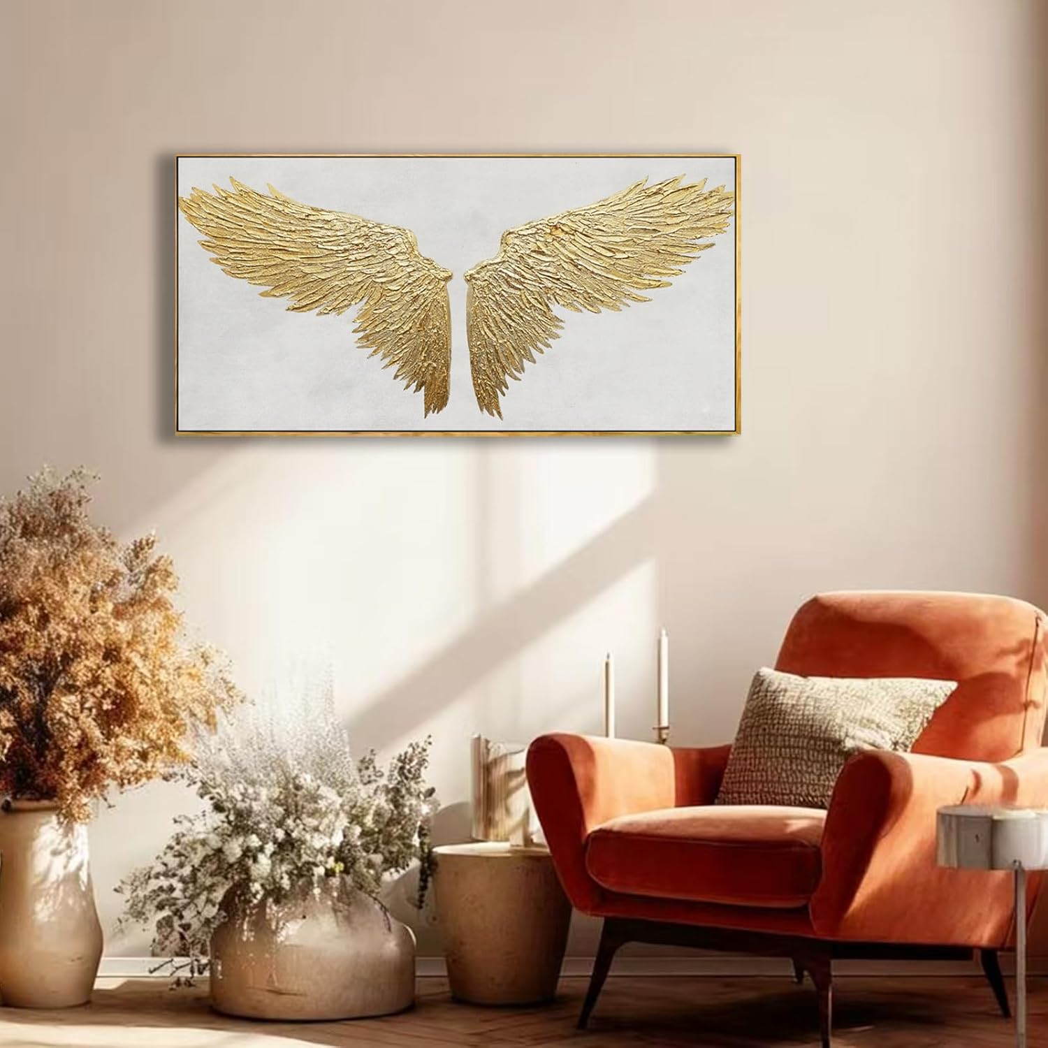 White and Gold Wall Decor Framed Modern Abstract Wall Art Bird Canvas Prints Paintings Neutral Wall Art for Bedroom Office Kitchen 20"x 40"