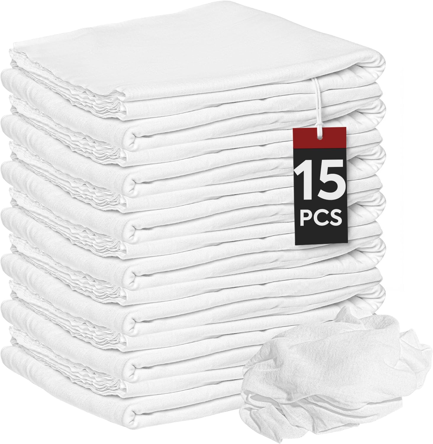 Nabob Wipers New Lint Free Cloth 15 Pack - 100 Cotton Cleaning Rags Exact Cut - Premium White