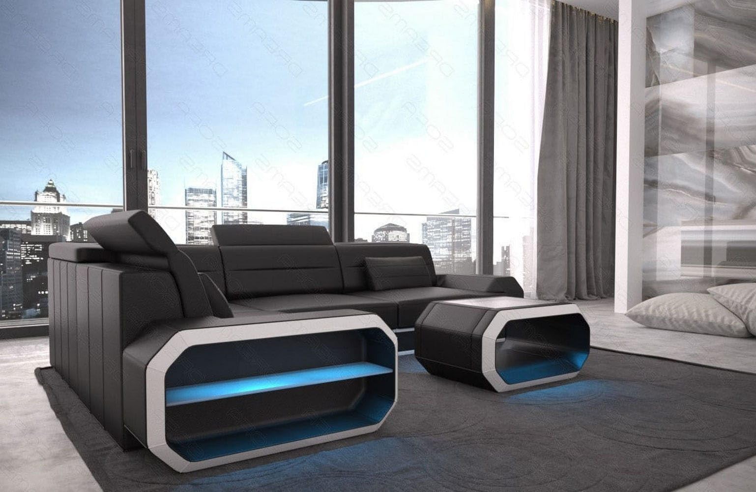Mini Ledercouch Verona L Form mit LED – Modern und Bequem