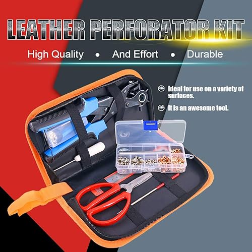 Miniatura 6 de Swpeet Juego de 8 alicates de cuero con ojales, perforador profesional que incluye destornillador, tijeras, regla, herramienta de punzón y varilla