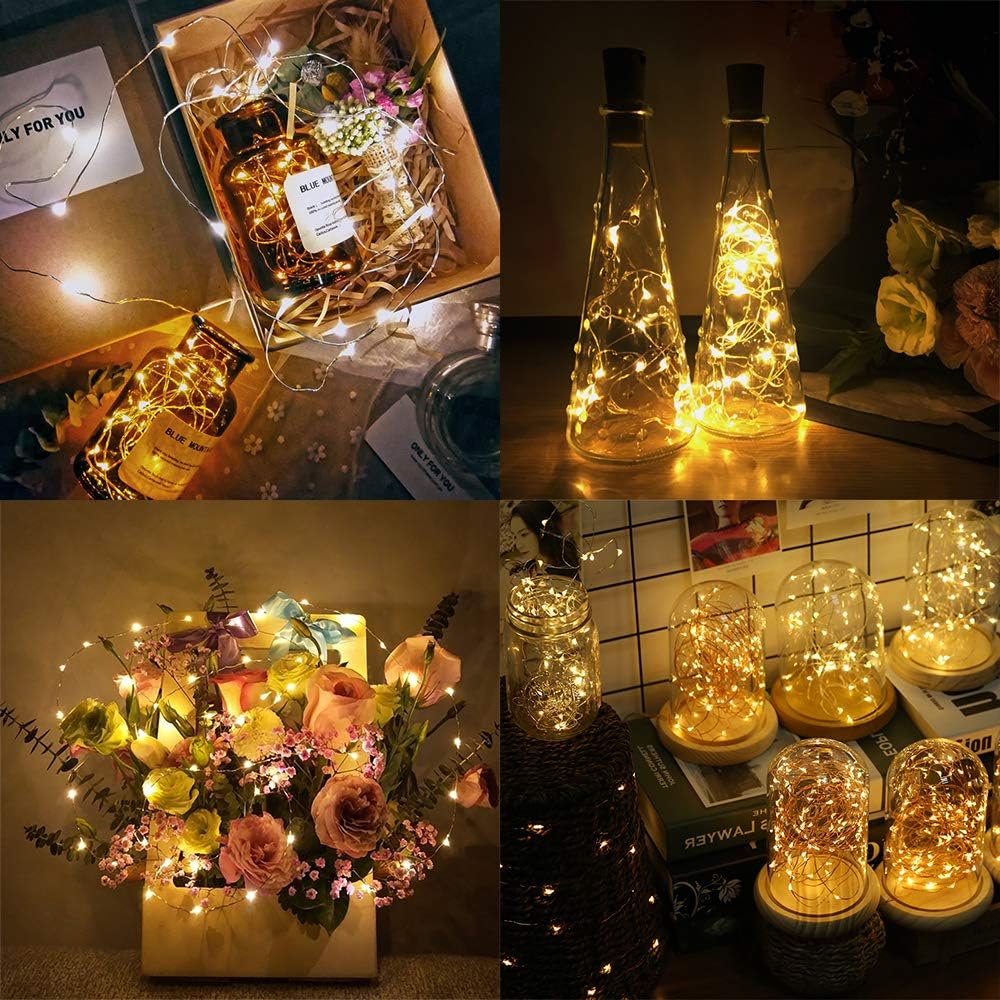 Wine Bottle Lights with Cork Battery Operated Led Cork Shape Sliver Wire String Light for Christmas (Pack of 12)