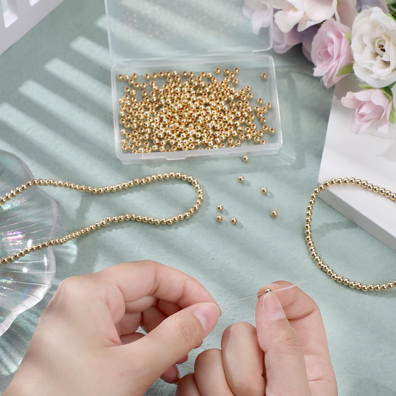 500 Pcs Gold Round Plated Spacer Beads 4mm Brass Beads Metal Round Smooth Spacer Beads Tarnish Resistant Seamless Loose Connector Beads for DIY Bracelet Necklace Earring Jewelry Making Crafting - Image 4