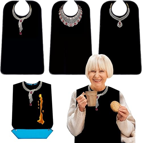 Miniatura 9 de Paquete de 3 baberos para adultos con recogedor de migas, baberos lavables y ajustables para adultos, para mujeres, ancianos, personas mayores