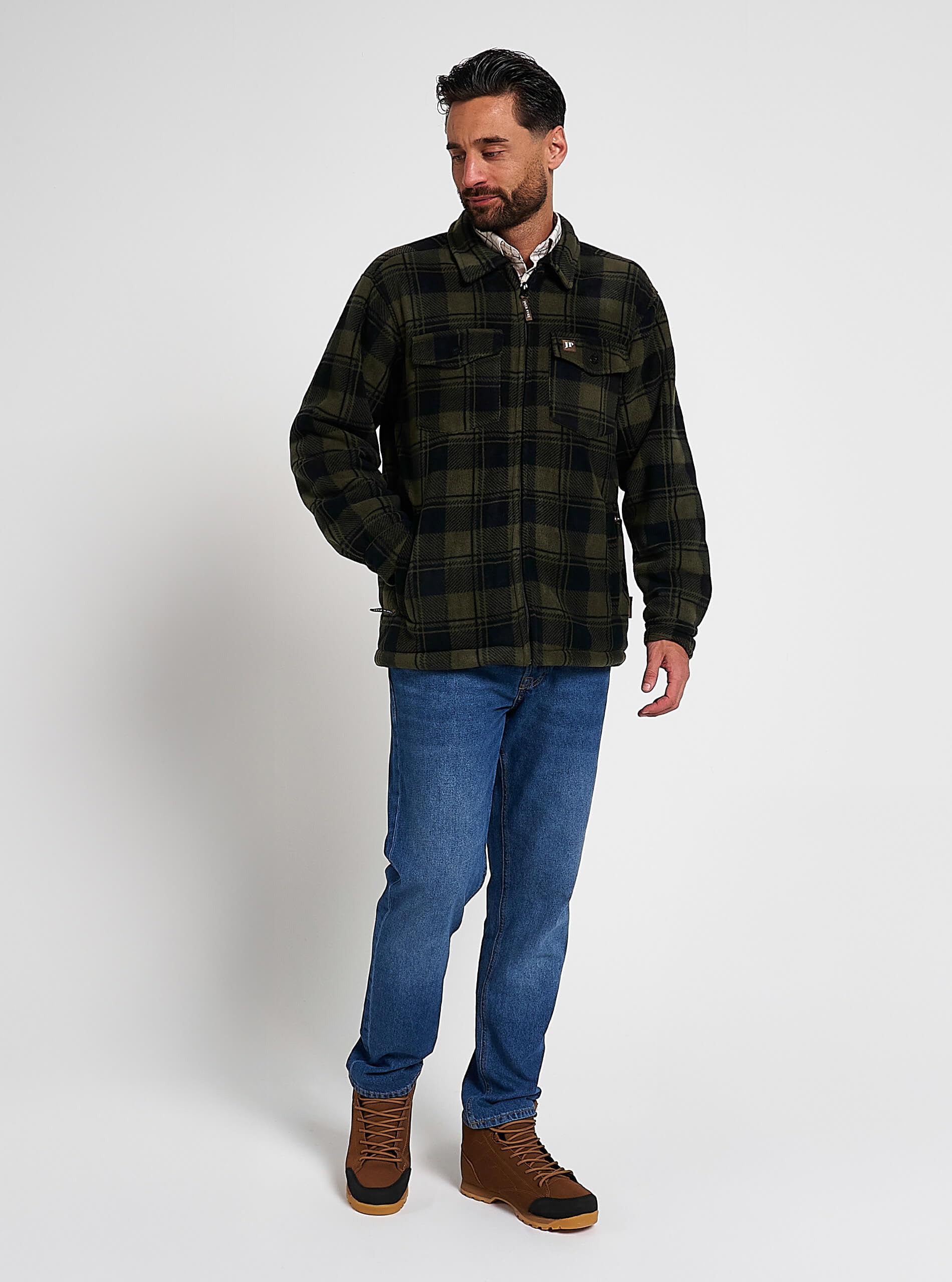 JACK PYKE Camicia tundra da uomo – Camicia a maniche lunghe in flanella a quadri con cerniera e fodera in pile, colletto rovesciato, multi tasche, polsini con bottoni per tiro o abbigliamento casual
